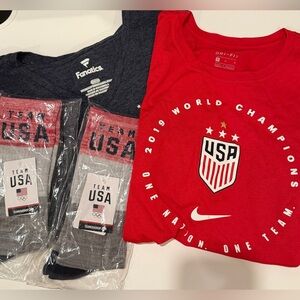 Team USA shirts, Nike Dri-Fit and Fanatics, Medium. And 2 pairs Team USA socks
